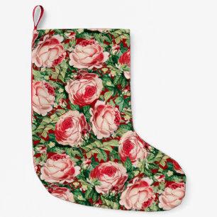 Aquarell-Rosa- und -Rote-Rosenblumen und grüne Blä Kleiner Weihnachtsstrumpf