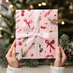 Aquarell-Rosa und Rote Weihnachts-Candy-Cane Geschenkpapier