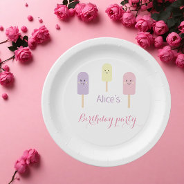 Aquarell Rosa Violett Eiscreme Geburtstagsparty Pappteller