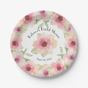 Aquarell-Rosa-Wangen-Blumen-Papierteller Pappteller