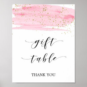 Aquarell-Rosa-Wangen-&-Gold-Geschenktisch-Schild Poster