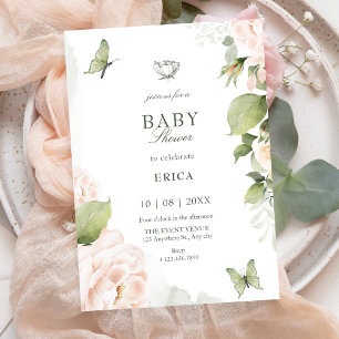 Aquarell rosa weiche florale Blätter Baby Shower Einladung
