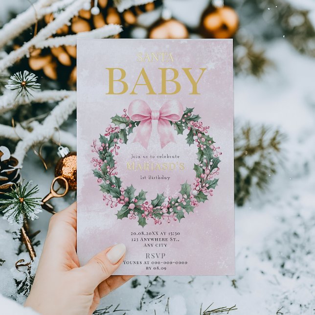 Aquarell Rosa Weihnachten 1. Geburtstag Folieneinladung (Von Creator hochgeladen)