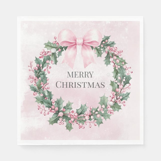 Aquarell Rosa Weihnachten 1. Geburtstag Serviette (Vorderseite)