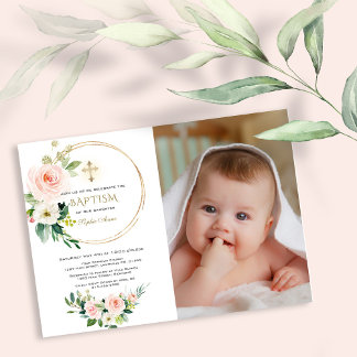 Aquarell Rosa Weiße Blume Girl Foto Taufe I Einladung