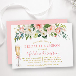 Aquarell-Rosa-Weiße-Blumen-Braut-Lunch-Gold Einladung