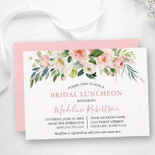Aquarell-Rosa-Weiße-Blumen-Braut-Show-Lunch Einladung