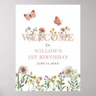 Aquarell Rosa Wildblume 1. Geburtstag Willkommen Poster
