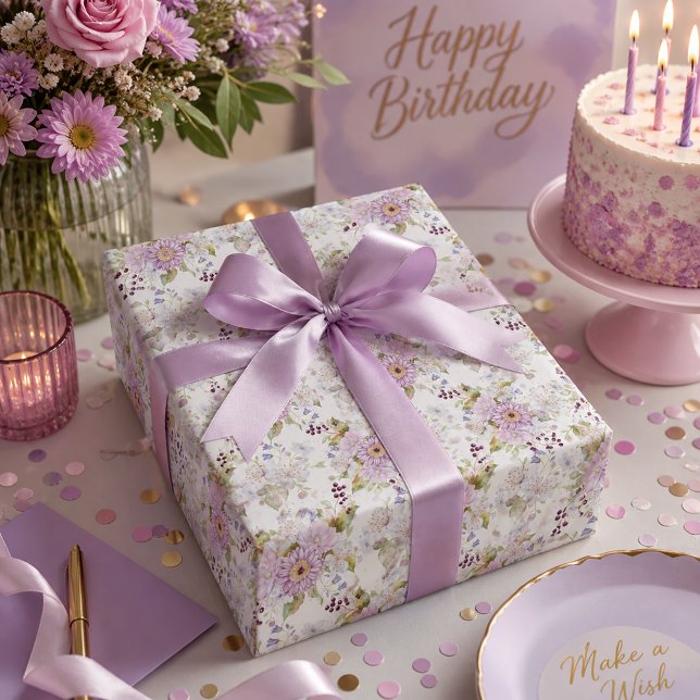 Aquarell-Rosa-Wildblumen-Blumenmuster Geschenkpapier (Pink White Purple Watercolor Wildflower Wrapping Paper)