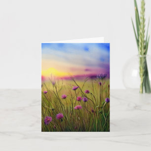 Aquarell rosa Wildblumen Sonnenuntergang anpassbar Karte