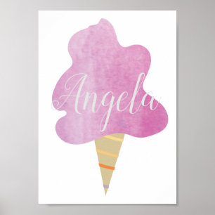 Aquarell-Rosa-wirbelige Zuckerwatte Poster