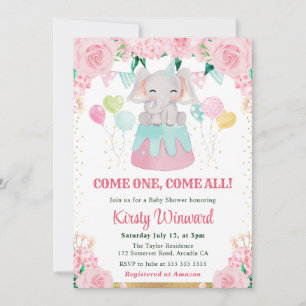Aquarell-Rosa-Zirkuselefant-Baby-Party Einladung