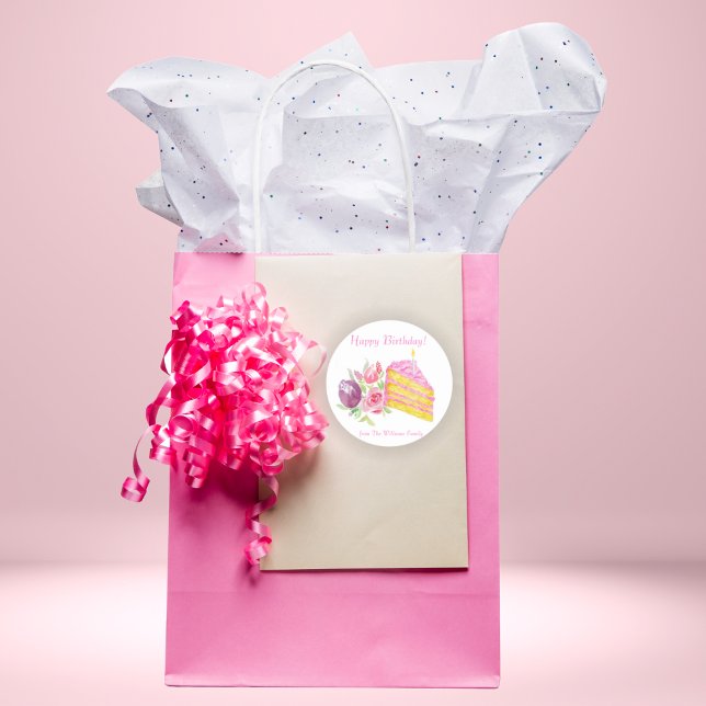 Aquarell Rosa Zuckerguss Geburtstagskuchen Quadratischer Aufkleber (Von Creator hochgeladen)