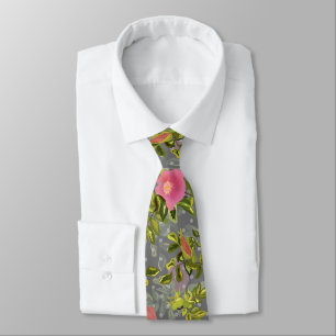 Aquarell rosafarbene Blumen botanisch floral retro Krawatte