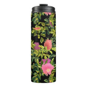 Aquarell rosafarbene Blumen botanisch floral retro Thermosbecher