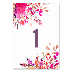 Aquarell rosafarbene Blumen. Garten Blumen Hochzei Tischnummer