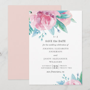 Aquarell rosafarbene Blumen. Rosafarbene Blumenhoc Save The Date