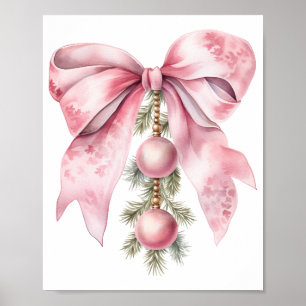 Aquarell-Rosafarbene Schleife mit Troddeln Poster