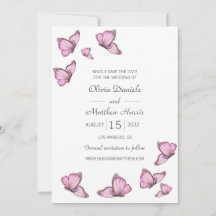 Aquarell rosafarbene Schmetterlinge. Hochzeit Save