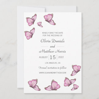 Aquarell rosafarbene Schmetterlinge. Hochzeit Save The Date