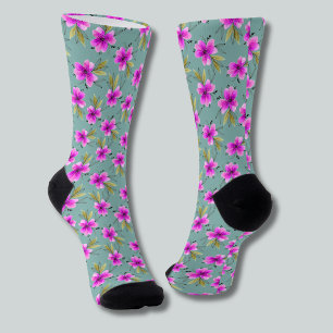 Aquarell-Rosalilie florale dunkelgrüne Krawatte Socken