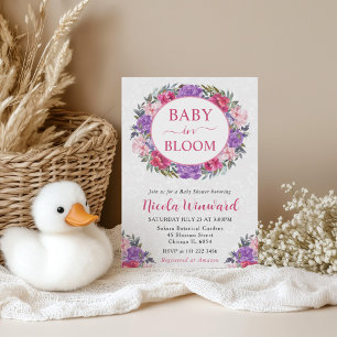 Aquarell-Rosane und violette Girlande Baby Shower Einladung