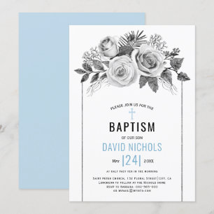 Aquarell Rose Blume Blumengrau Taufe Einladung