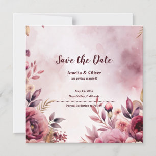 Aquarell-Rosé-Blumen-Hochzeit-Einladung Vormerken Magneteinladung