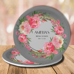 Aquarell-Rosé-Blumen-Hochzeitsdusche-Papierteller Pappteller