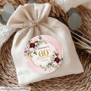 Aquarell-Rosé-Burgunder-Blumen-60-Geburtstag-Tag Geschenkanhänger