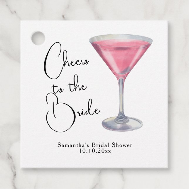 Aquarell-Rosé-Cocktail-Brautparty Geschenkanhänger (Vorderseite)