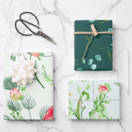 Aquarell-Rose, Eukalyptus und Foliage Assorted Geschenkpapier Set