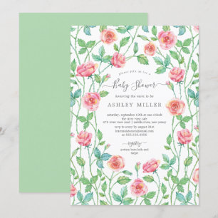 Aquarell Rose Garten Blumenstrauß Kinderdusche Einladung