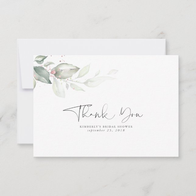 Aquarell Rose Gold Blätter Vielen Dank Dankeskarte (Vorderseite)