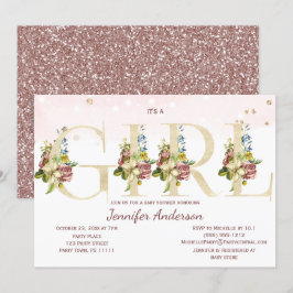 Aquarell Rose Gold Glitzer Baby Girl Dusche Einladung
