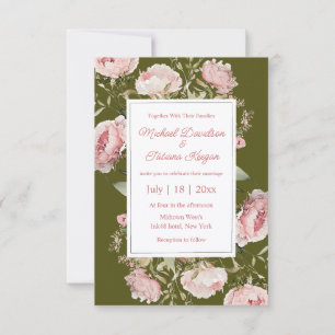 Aquarell-Rosé-Grün-Blüten-Hochzeit Einladung