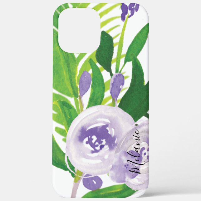 Aquarell Rose Grüne Lila Skriptname Case-Mate iPhone Hülle (Rückseite)