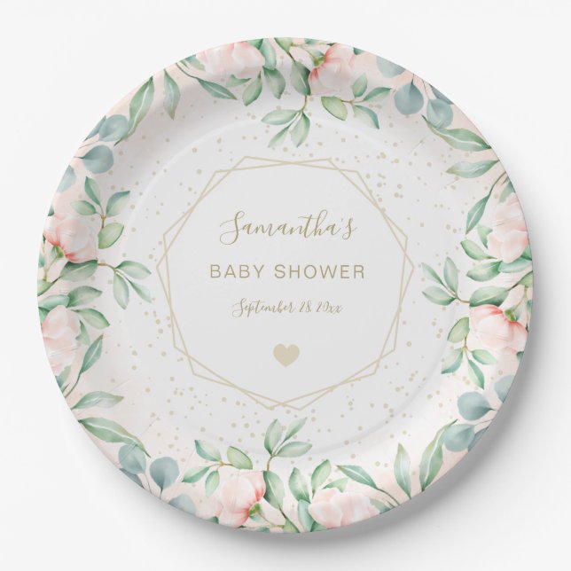 Aquarell Rose Peach floral Baby Dusche Pappteller (Vorderseite)