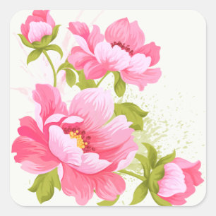 Aquarell-Rosé-Pfingstrosen-Blumen-Hochzeit Quadratischer Aufkleber
