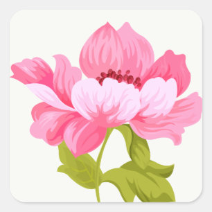 Aquarell-Rosé-Pfingstrosen-Blumen-Hochzeit Quadratischer Aufkleber