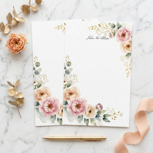 Aquarell-Rosé- und Creme-Pfingstrosen-Rand Briefpapier