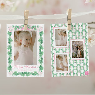 Aquarell-Rosé- und Grün-Weihnachtsgirlande Foto Feiertagskarte
