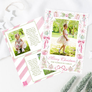 Aquarell-Rosé- und Grün-Weihnachtsrahmen-Foto Feiertagskarte