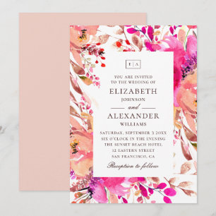 Aquarell-Rosé- und Pfirsich-Blumengarten-Hochzeit Einladung