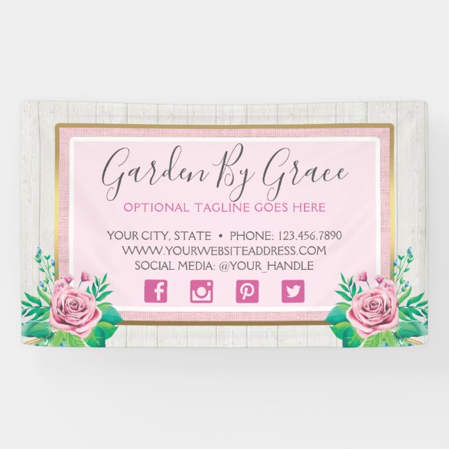 Aquarell-Rose und Rustikal-Holz-Shabby Chic-Hütte Banner (Horizontal)