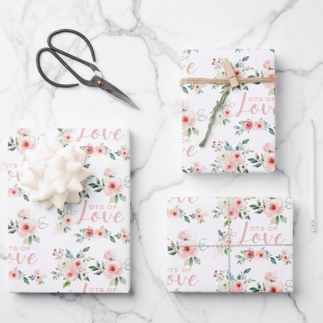 Aquarell-Rose Viele Liebe-Wrapping-Papierblätter Geschenkpapier Set (Vorderseite)