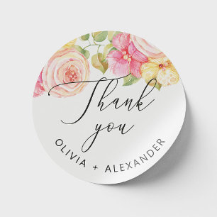 Aquarell-Rosé-Wangenrot-Blumen-Hochzeit-Dankeschön Runder Aufkleber