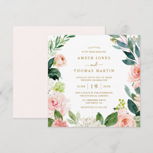 Aquarell-Roségold-Blumenhochzeit Einladung