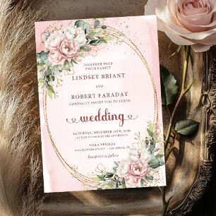 Aquarell-Roségold-Blush-Blumen-Hochzeits-Einladung Einladung