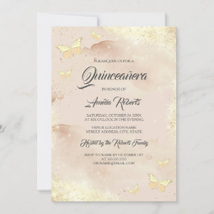 Aquarell-Roségold-Schmetterling-Kleid Quinceanera Einladung